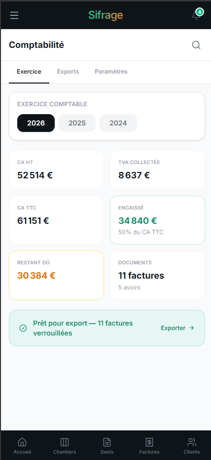 Réglages comptables sur mobile