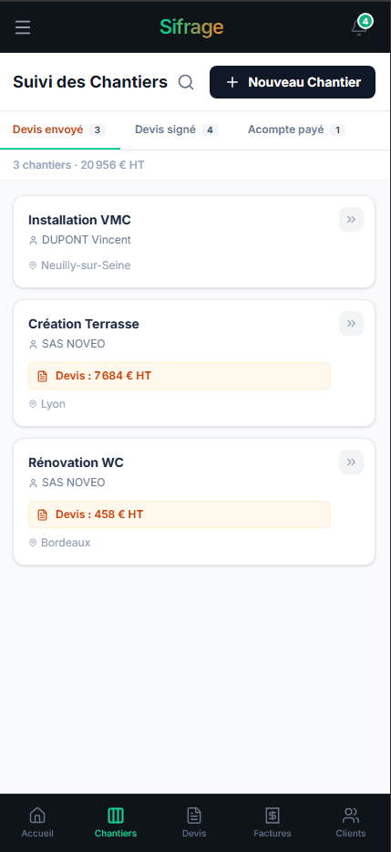 Suivi des affaires sur mobile