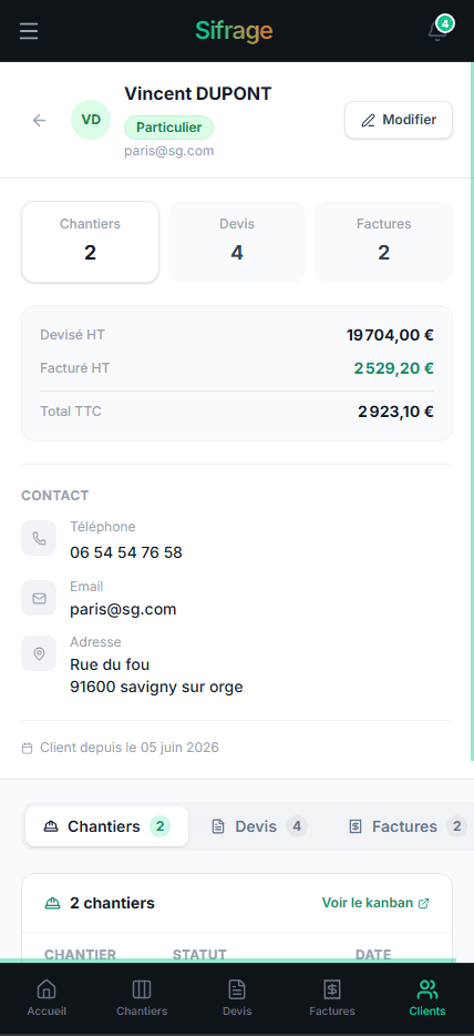 Recherche de clients sur mobile