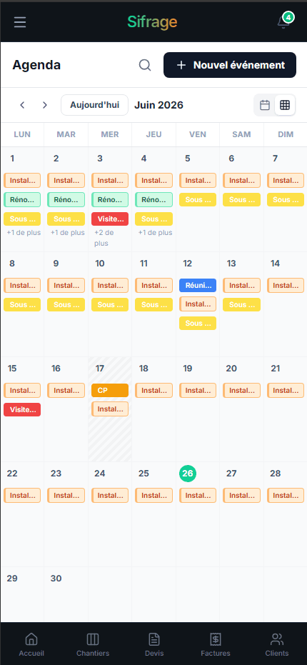 Agenda des rendez-vous sur mobile