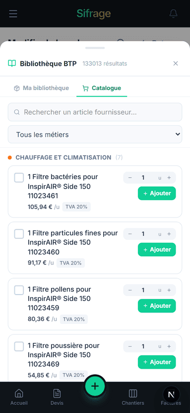 Catalogue fournisseur sur mobile
