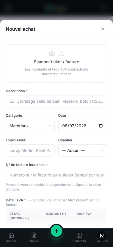 Scan d'une facture fournisseur sur mobile